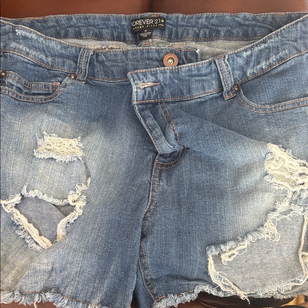Forever 21 Blue Ripped Denim Shorts